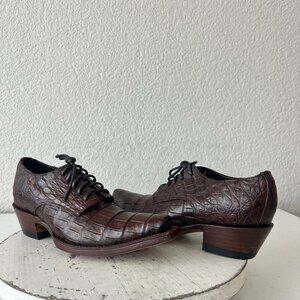Rod Patrick Womens Lace Up Shoes 5.5 C Brown Caiman Exotic Western Boots Loafers